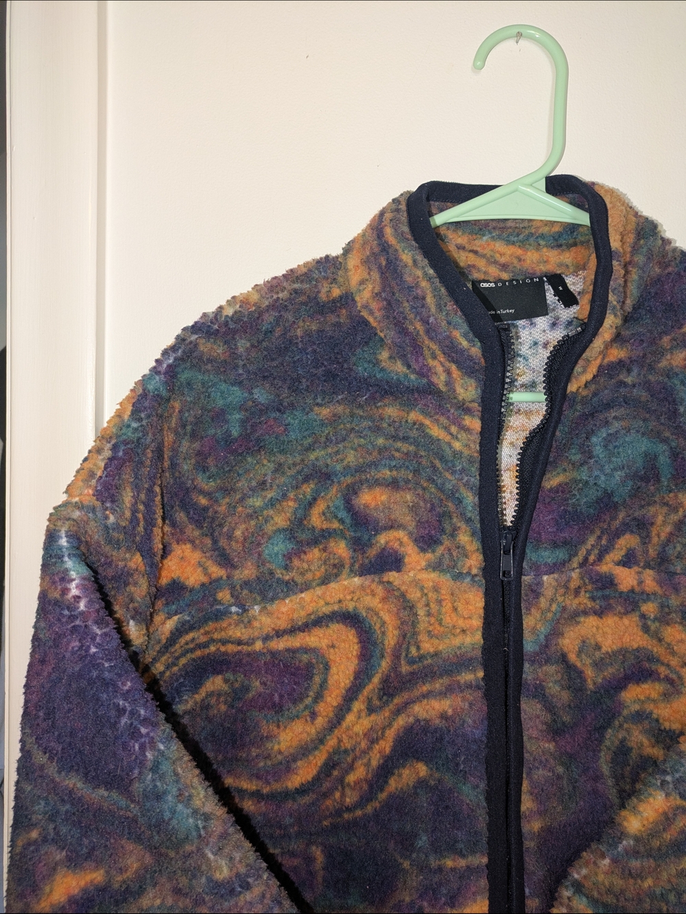 ASOS Design Swirl Print Fleece Jacket in Multicolor